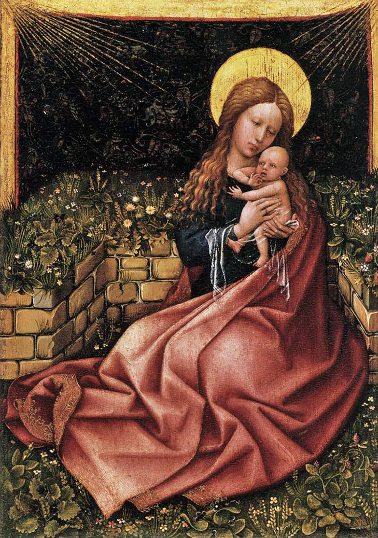 madonna by a grassy bank